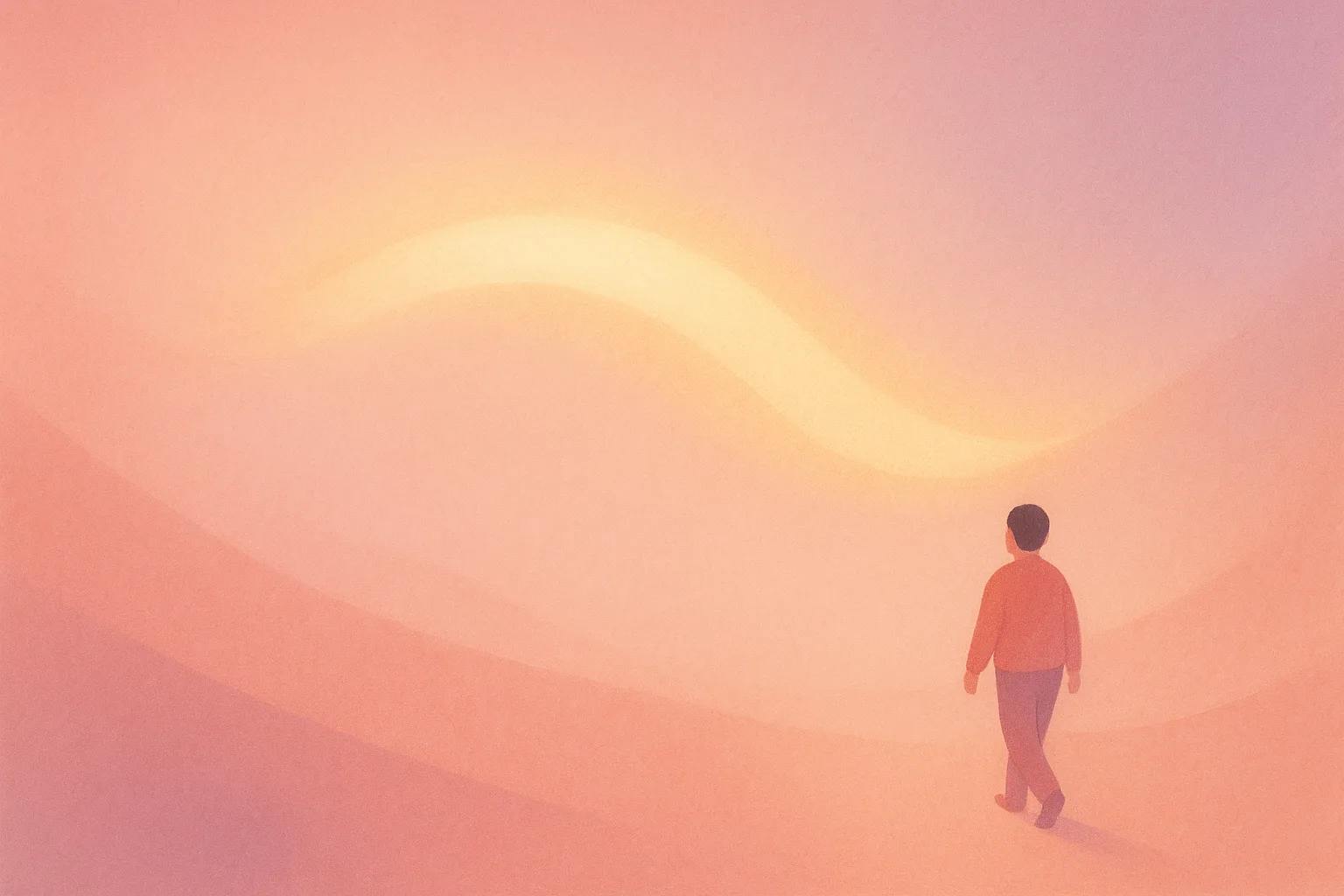 A warm, wordless age-band ribbon glowing softly across its full length and brightest across one wide stretch, suggesting the most-actively-matched donor years without showing any people or numbers