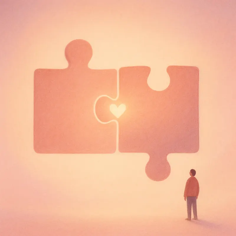 Illustration of two puzzle pieces fitting together with a heart at the seam, representing a perfect HLA match