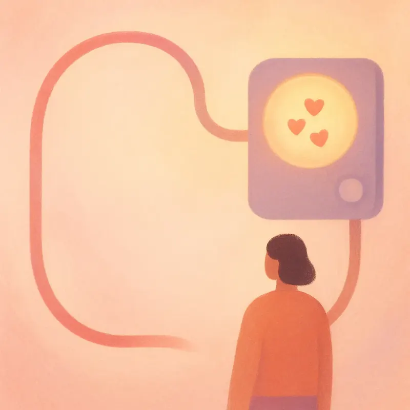 Soft abstract illustration of blood flowing out through a device and back, representing the gentle PBSC collection process