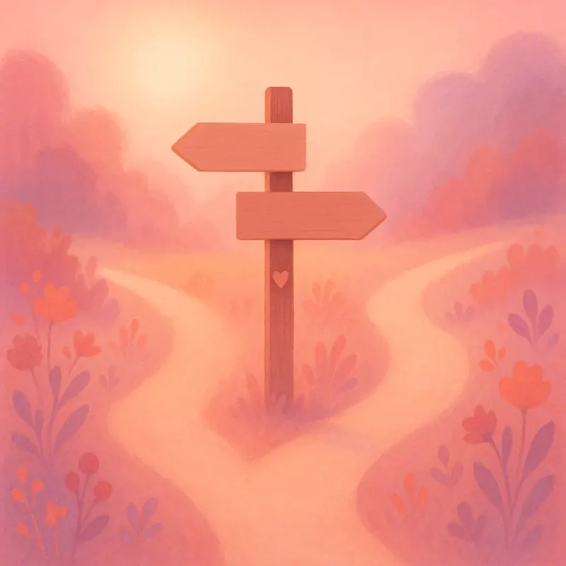 Illustration of a signpost at a fork of gentle paths, representing choosing the registry nearest you